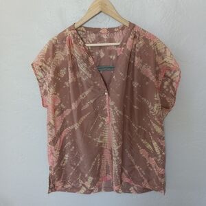 Raquel Allegra Brown Pink Tie-Dye Silk Top